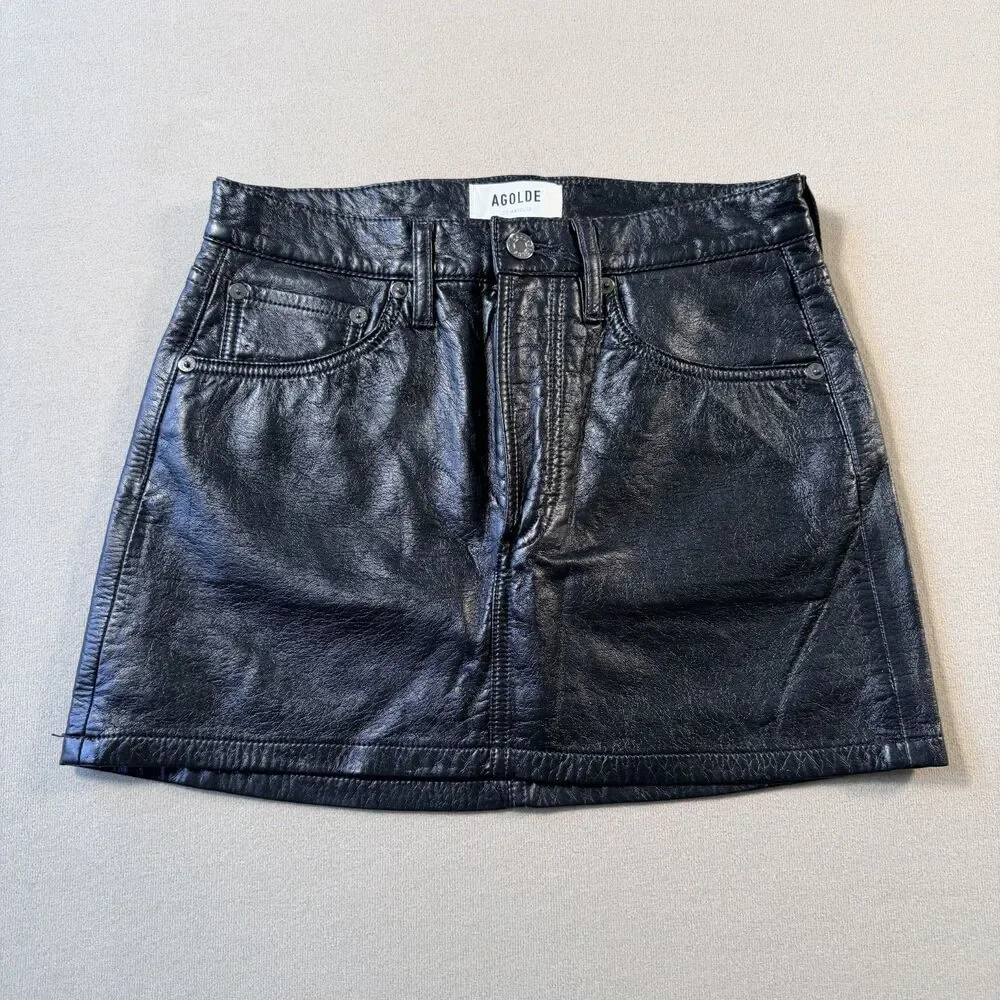 AGOLDE - Recycled Liv  Leather Mini Skirt - Size 24